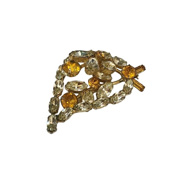 Vintage Signed Weissco Dimensional Rhinestone Leaf Brooch (A4780) - Picture 3 of 4